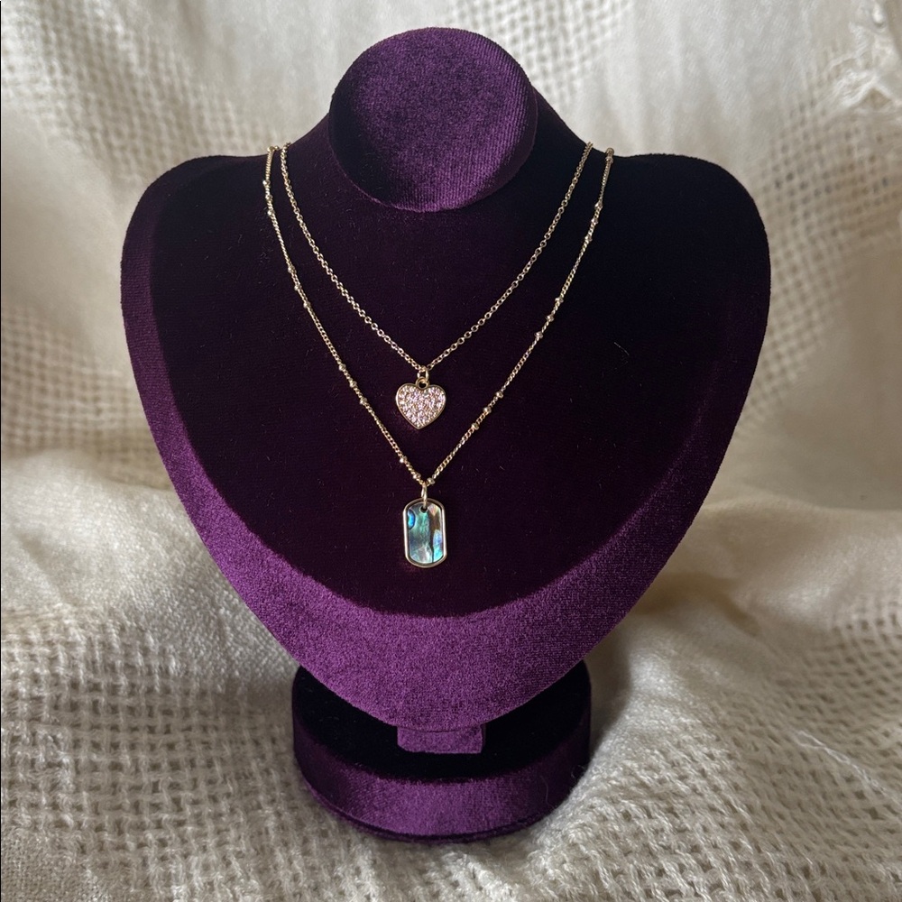 Unwritten Pave Crystal Heart & Genuine Abalone Necklace + Earrings 4-Piece Set